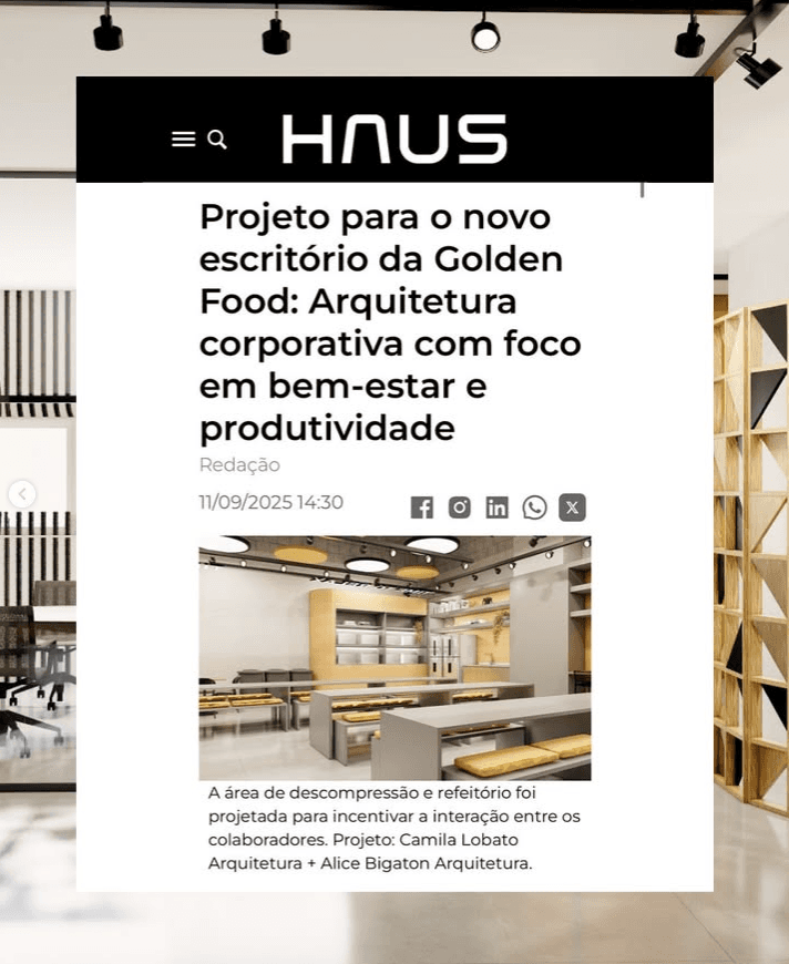 Projeto Sou Cestas publicado na Revista Haus. Arquitetura corporativa com foco em bem-estar e produtividade